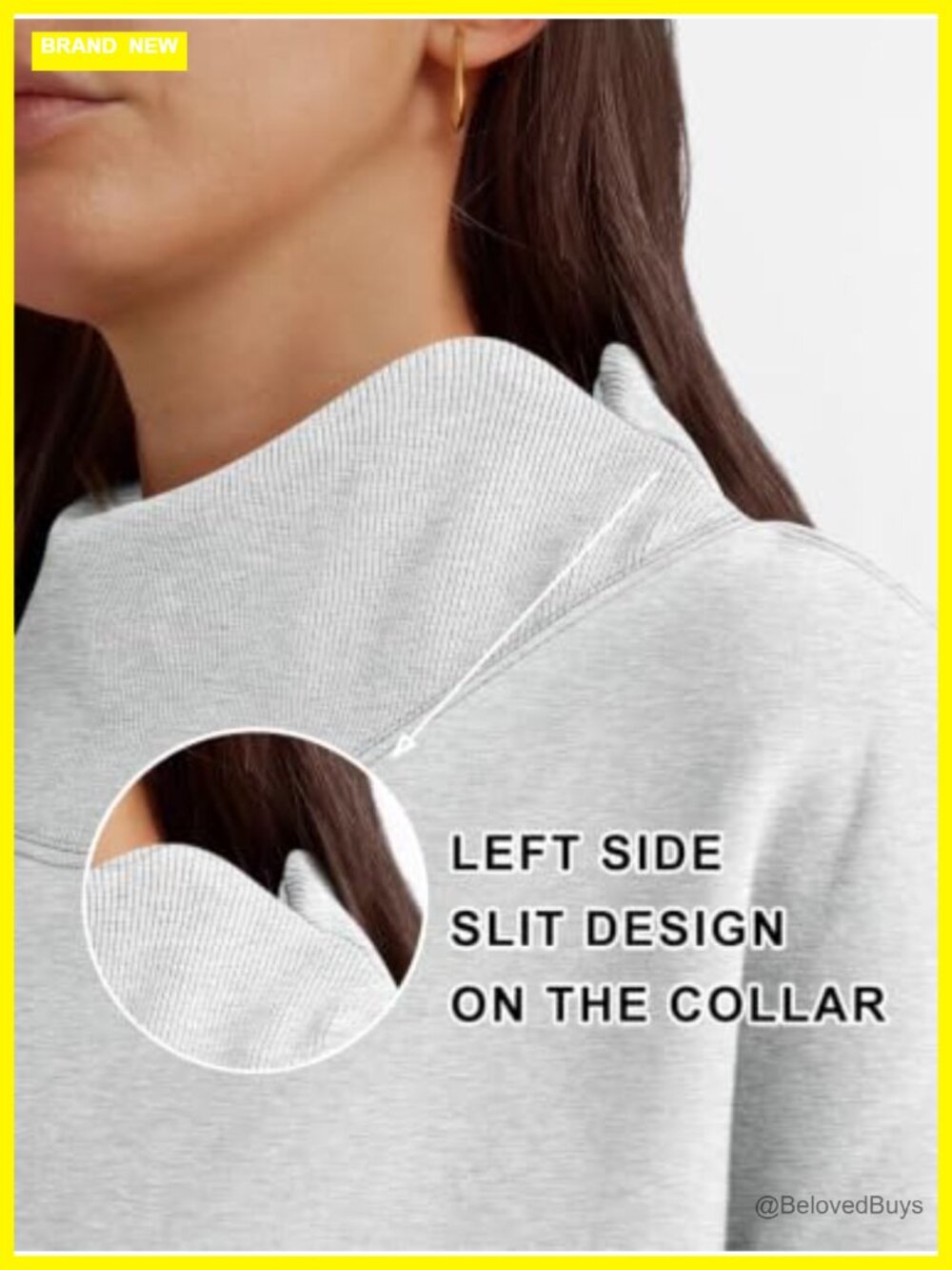 Mock Neck Oversized Sweatshirt with Pockets Cotton Polyester Fleece Pullover - Picture 5 of 6